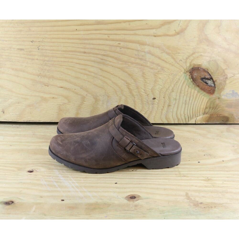 Teva Womens Shoes Delavina 8.5 Brown Waterproof Leather Heel Mules Clogs